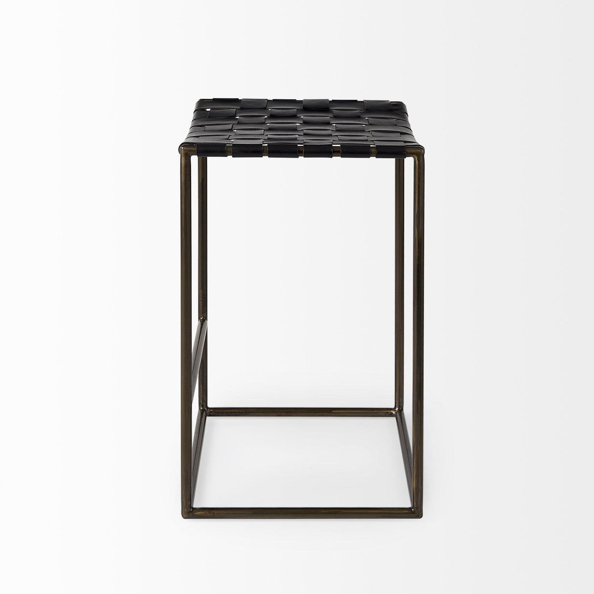 Mercana Clarissa 18.0L x 16.0W x 26.25H Black Woven Leather Seat W/ Gold Frame Counter Stool
