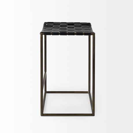 Mercana Clarissa 18.0L x 16.0W x 26.25H Black Woven Leather Seat W/ Gold Frame Counter Stool