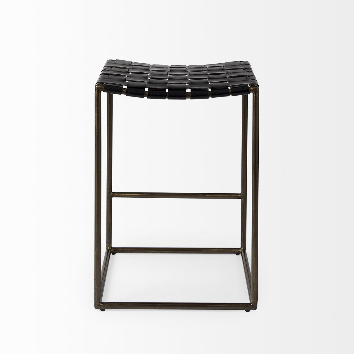 Mercana Clarissa 18.0L x 16.0W x 26.25H Black Woven Leather Seat W/ Gold Frame Counter Stool