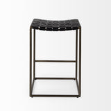 Mercana Clarissa 18.0L x 16.0W x 26.25H Black Woven Leather Seat W/ Gold Frame Counter Stool