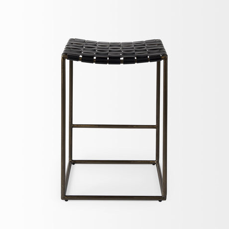 Mercana Clarissa 18.0L x 16.0W x 26.25H Black Woven Leather Seat W/ Gold Frame Counter Stool