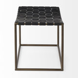 Mercana Clarissa 22.0L x 16.0W x 16.75H Black Leather Woven Seat W/ Gold Metal Frame Stool