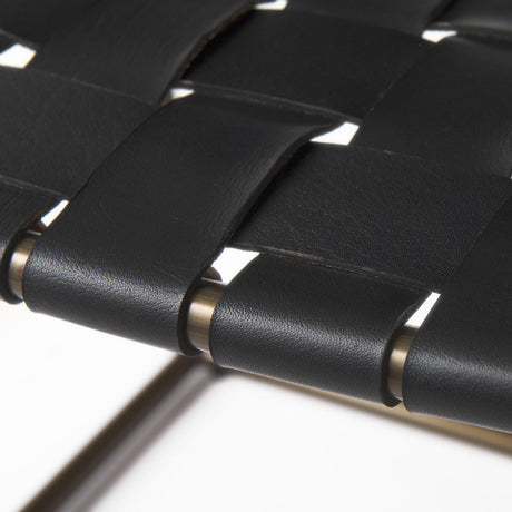 Mercana Clarissa 22.0L x 16.0W x 16.75H Black Leather Woven Seat W/ Gold Metal Frame Stool