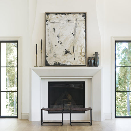 Mercana Clarissa 22.0L x 16.0W x 16.5H Brown Leather Woven Seat W/ Black Metal Frame Stool