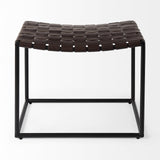 Mercana Clarissa 22.0L x 16.0W x 16.5H Brown Leather Woven Seat W/ Black Metal Frame Stool