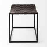 Mercana Clarissa 22.0L x 16.0W x 16.5H Brown Leather Woven Seat W/ Black Metal Frame Stool