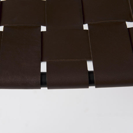 Mercana Clarissa 22.0L x 16.0W x 16.5H Brown Leather Woven Seat W/ Black Metal Frame Stool