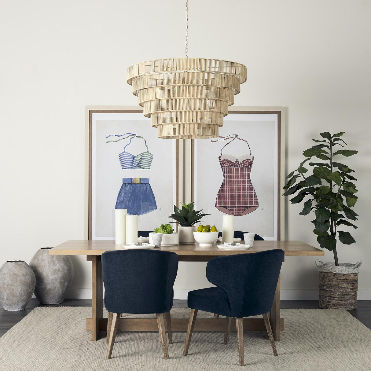 Mercana Niles 23.5L x 24.0W x 32.0H Navy Fabric Seat W/ Medium Brown Wooden Legs Wingback Dining Chair