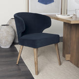 Mercana Niles 23.5L x 24.0W x 32.0H Navy Fabric Seat W/ Medium Brown Wooden Legs Wingback Dining Chair