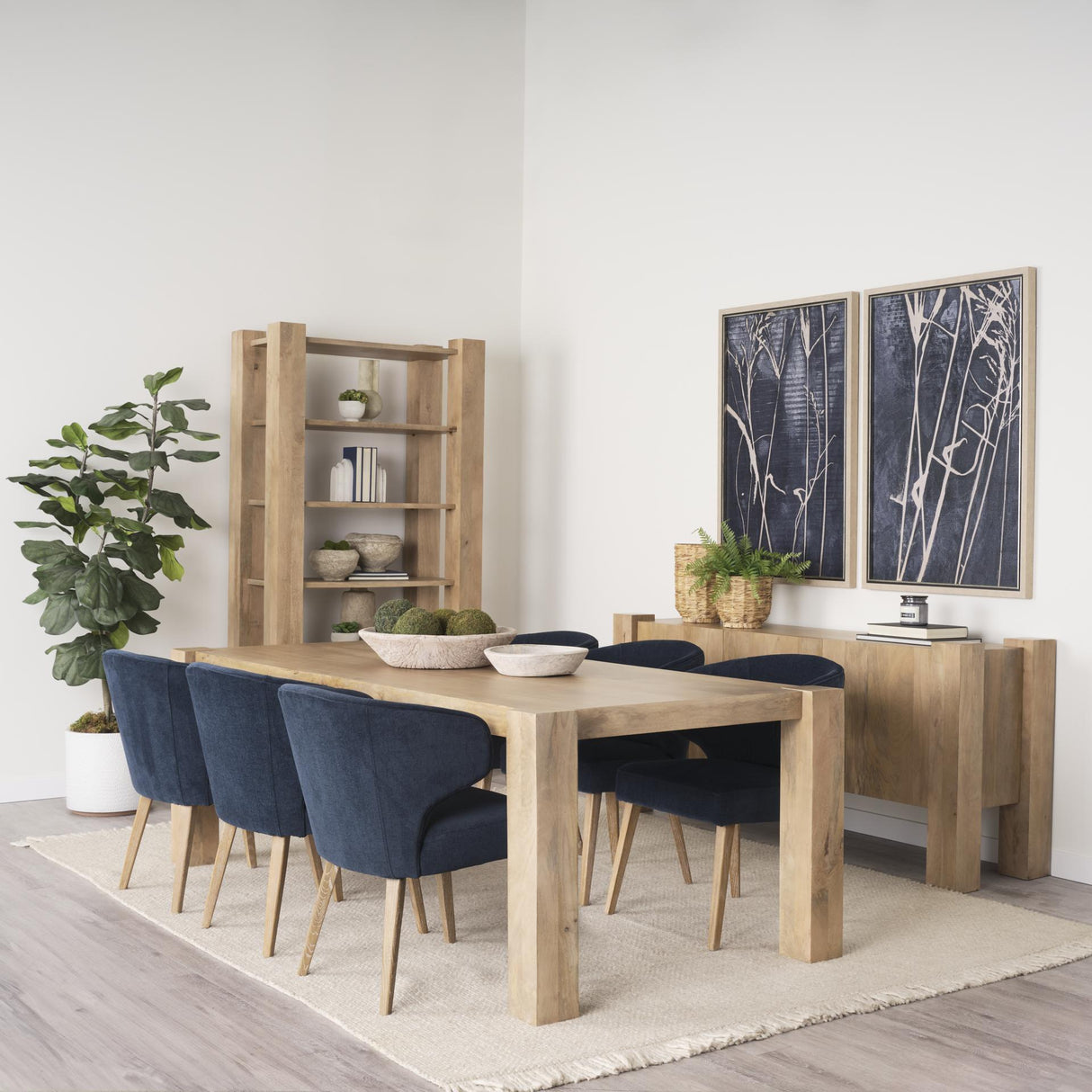 Mercana Niles 23.5L x 24.0W x 32.0H Navy Fabric Seat W/ Medium Brown Wooden Legs Wingback Dining Chair