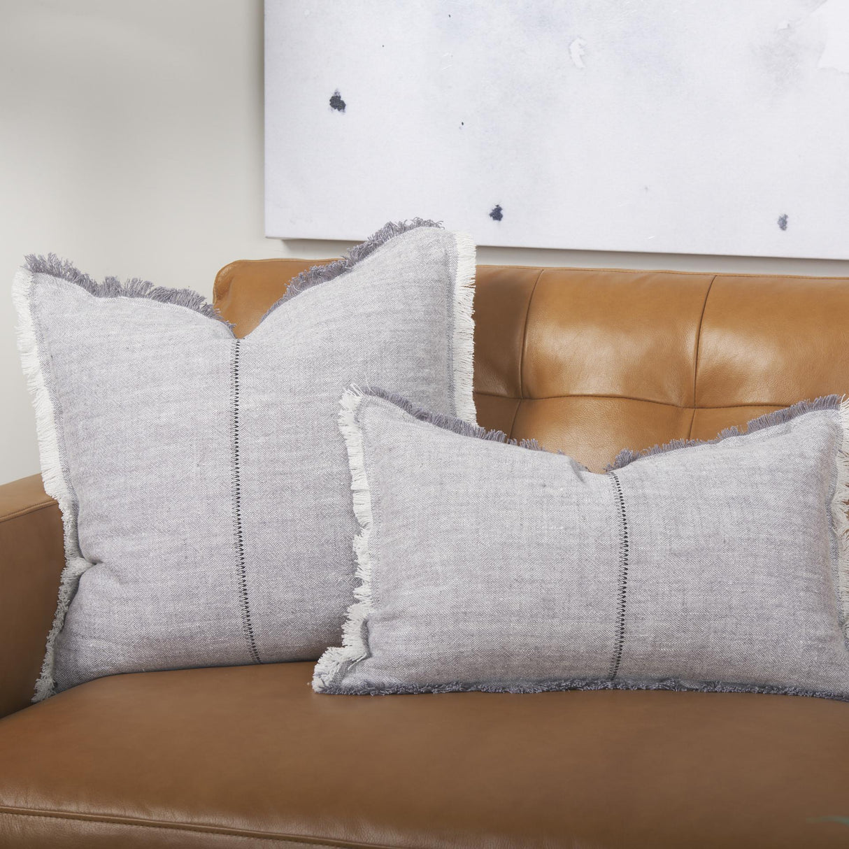 Mercana Thais 13L x 21W Gray Fabric Fringed Decorative Pillow Cover