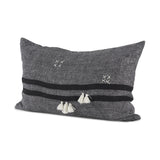 Mercana Sibyl 13L x 21W Black Fabric Striped and White Fringed Decorative Pillow Cover
