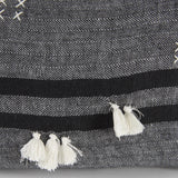 Mercana Sibyl 13L x 21W Black Fabric Striped and White Fringed Decorative Pillow Cover