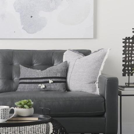 Mercana Sibyl 13L x 21W Black Fabric Striped and White Fringed Decorative Pillow Cover