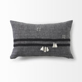 Mercana Sibyl 13L x 21W Black Fabric Striped and White Fringed Decorative Pillow Cover