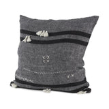 Mercana Sibyl 18L x 18W Black Fabric Striped and White Fringed Decorative Pillow Cover