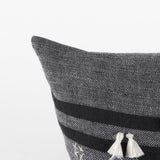 Mercana Sibyl 18L x 18W Black Fabric Striped and White Fringed Decorative Pillow Cover