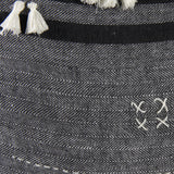 Mercana Sibyl 18L x 18W Black Fabric Striped and White Fringed Decorative Pillow Cover