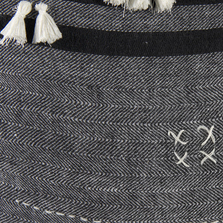 Mercana Sibyl 18L x 18W Black Fabric Striped and White Fringed Decorative Pillow Cover