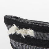 Mercana Sibyl 18L x 18W Black Fabric Striped and White Fringed Decorative Pillow Cover