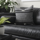 Mercana Sibyl 18L x 18W Black Fabric Striped and White Fringed Decorative Pillow Cover