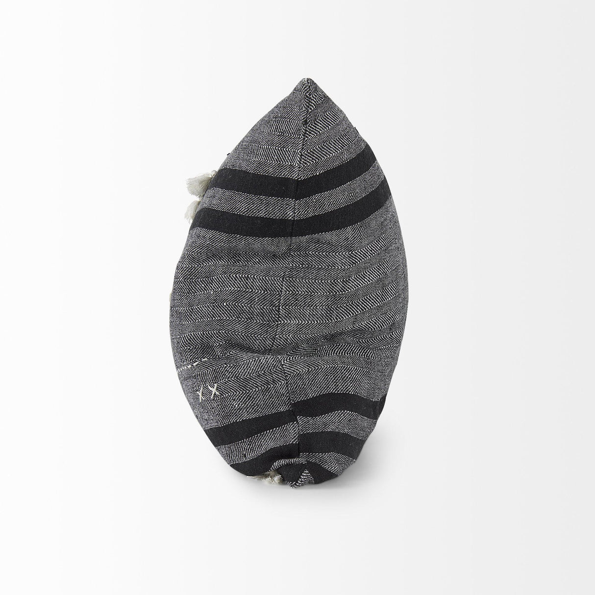 Mercana Sibyl 18L x 18W Black Fabric Striped and White Fringed Decorative Pillow Cover