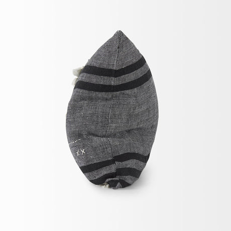 Mercana Sibyl 18L x 18W Black Fabric Striped and White Fringed Decorative Pillow Cover