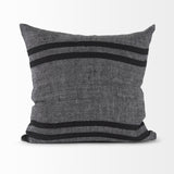 Mercana Sibyl 18L x 18W Black Fabric Striped and White Fringed Decorative Pillow Cover