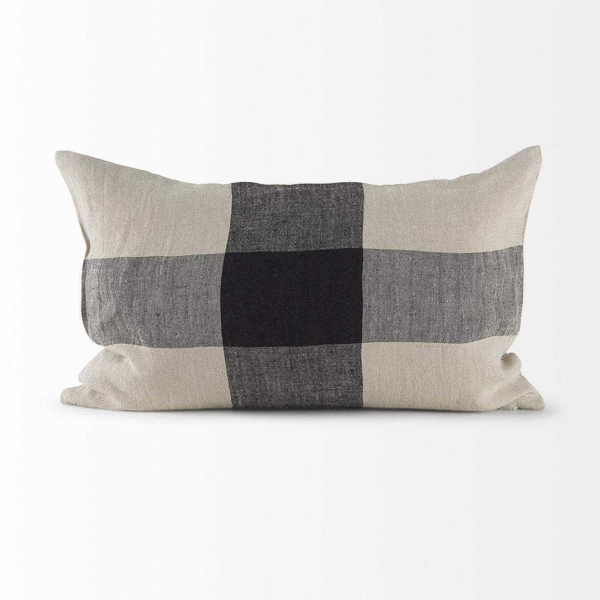 Mercana Raquel 13L x 21W Beige and Black Fabric Plaid Decorative Pillow Cover