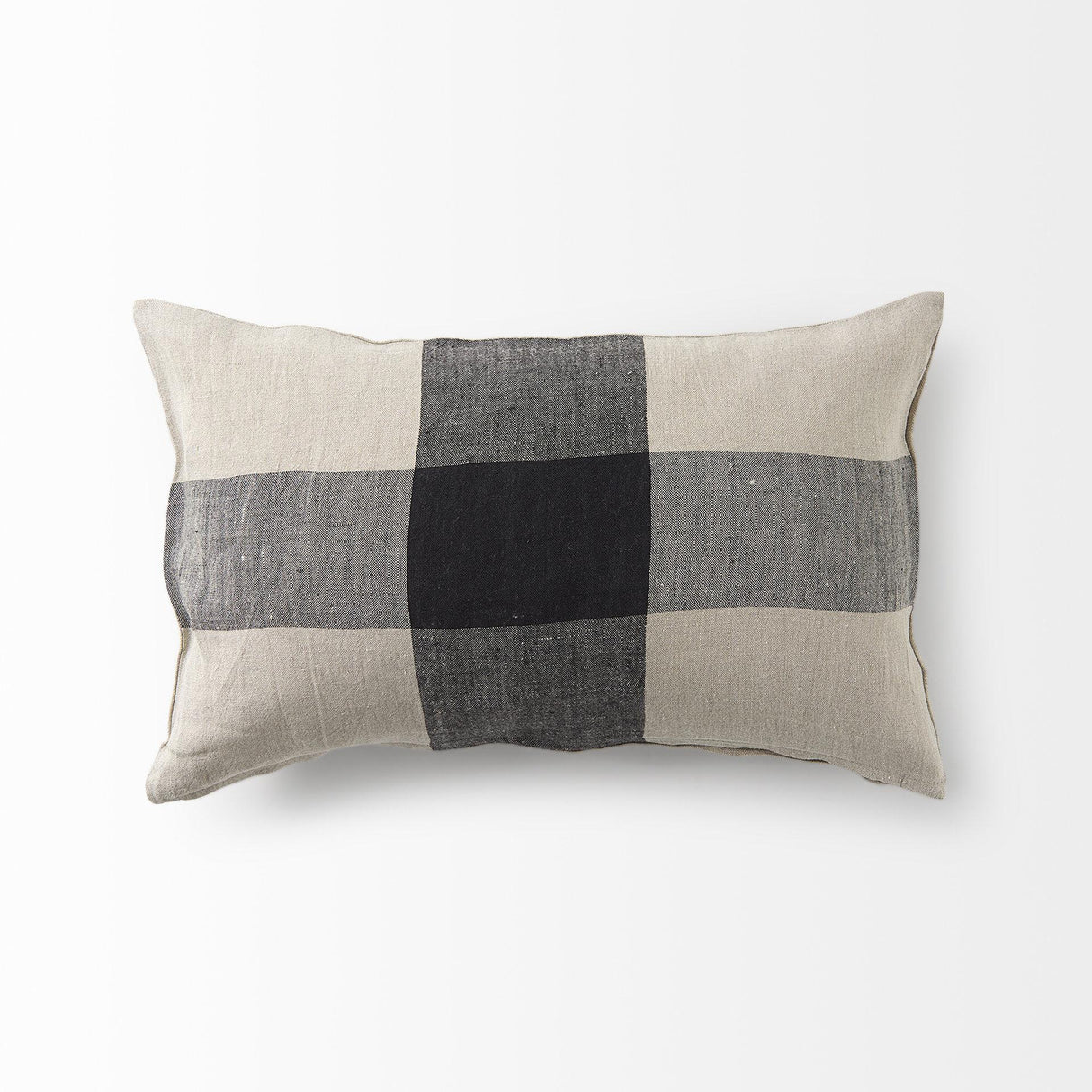 Mercana Raquel 13L x 21W Beige and Black Fabric Plaid Decorative Pillow Cover