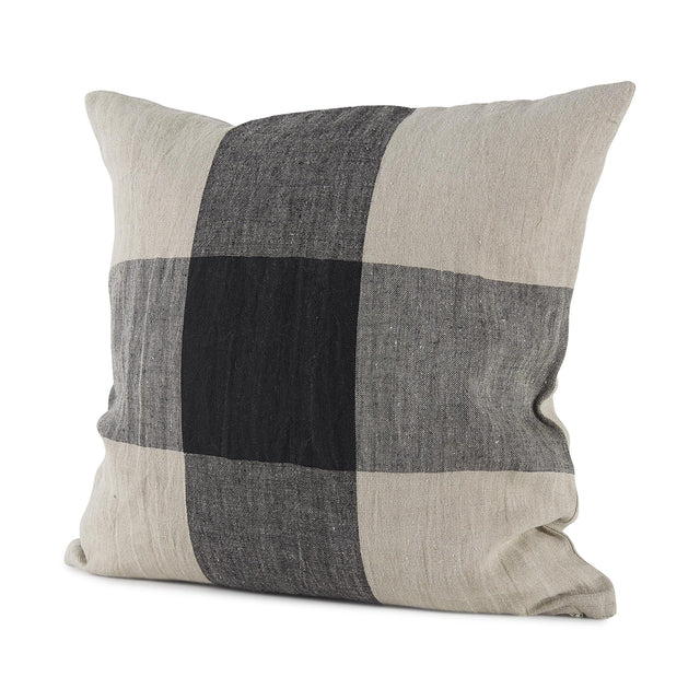 Mercana Raquel 18L x 18W Beige and Black Fabric Plaid Decorative Pillow Cover