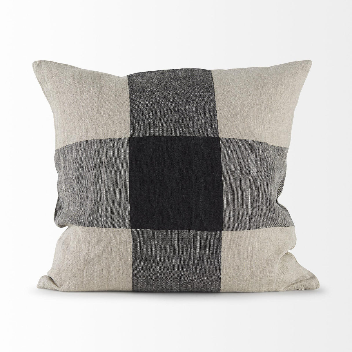 Mercana Raquel 18L x 18W Beige and Black Fabric Plaid Decorative Pillow Cover