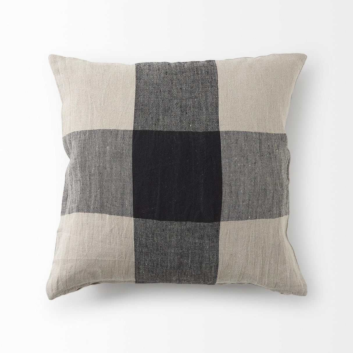 Mercana Raquel 18L x 18W Beige and Black Fabric Plaid Decorative Pillow Cover