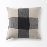 Mercana Raquel 18L x 18W Beige and Black Fabric Plaid Decorative Pillow Cover