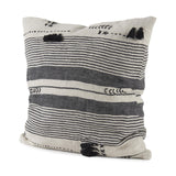 Mercana Thalia 18L x 18W Black and Beige Fabric Striped and Fringed Decorative Pillow Cover