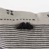 Mercana Thalia 18L x 18W Black and Beige Fabric Striped and Fringed Decorative Pillow Cover