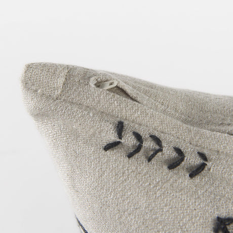 Mercana Thalia 18L x 18W Black and Beige Fabric Striped and Fringed Decorative Pillow Cover