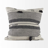 Mercana Thalia 18L x 18W Black and Beige Fabric Striped and Fringed Decorative Pillow Cover