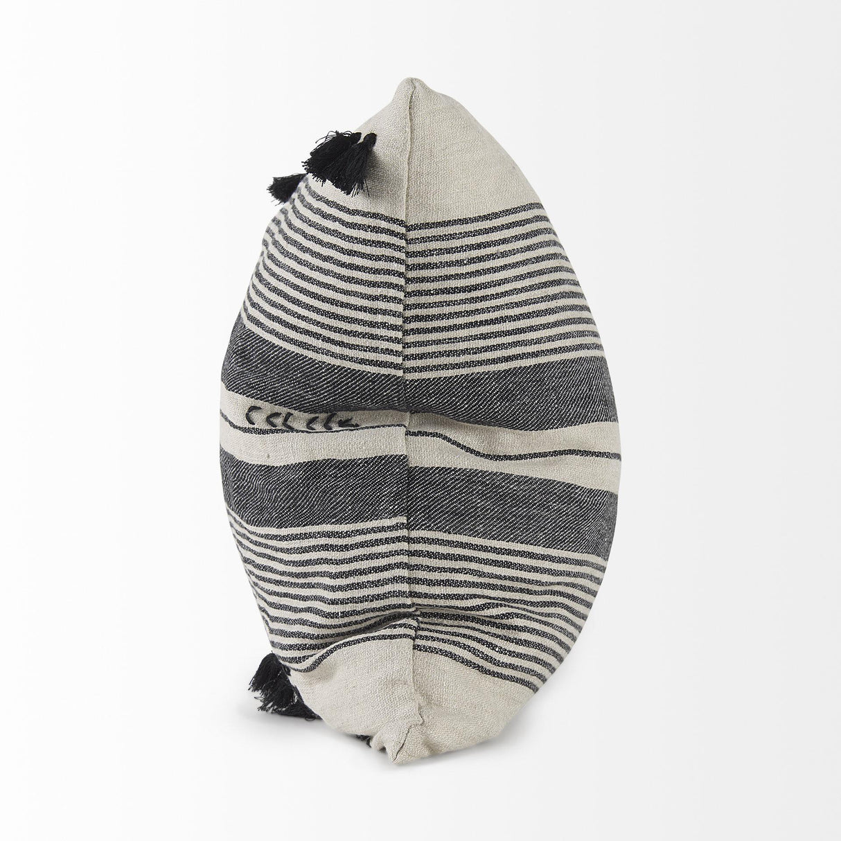 Mercana Thalia 18L x 18W Black and Beige Fabric Striped and Fringed Decorative Pillow Cover