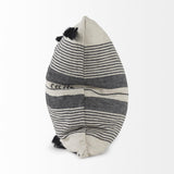 Mercana Thalia 18L x 18W Black and Beige Fabric Striped and Fringed Decorative Pillow Cover