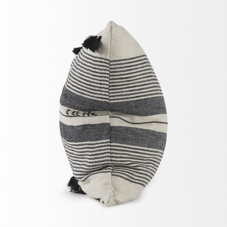 Mercana Thalia 18L x 18W Black and Beige Fabric Striped and Fringed Decorative Pillow Cover