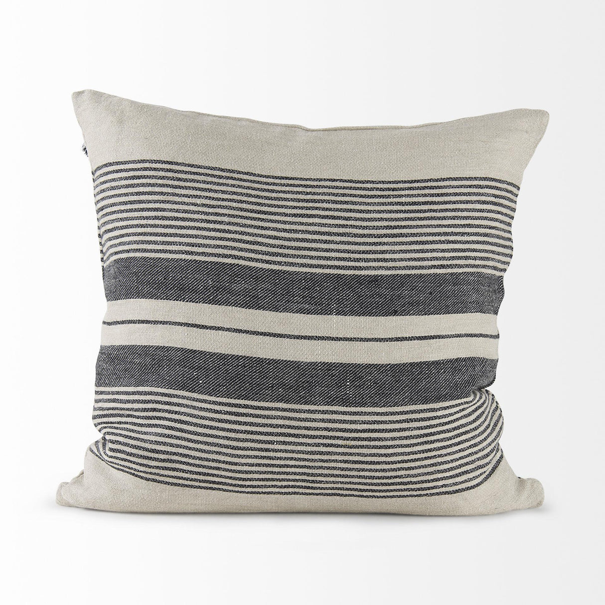 Mercana Thalia 18L x 18W Black and Beige Fabric Striped and Fringed Decorative Pillow Cover