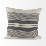 Mercana Thalia 18L x 18W Black and Beige Fabric Striped and Fringed Decorative Pillow Cover