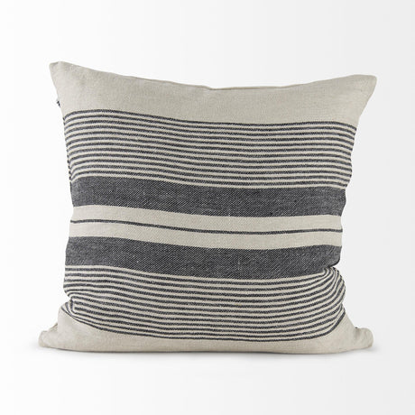 Mercana Thalia 18L x 18W Black and Beige Fabric Striped and Fringed Decorative Pillow Cover