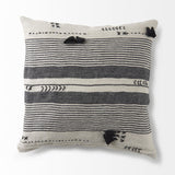 Mercana Thalia 18L x 18W Black and Beige Fabric Striped and Fringed Decorative Pillow Cover