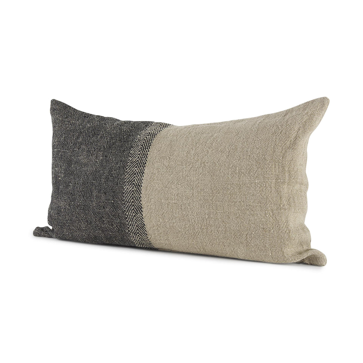 Mercana Isolde 14L x 26W Beige and Black Fabric Color Blocked Decorative Pillow Cover