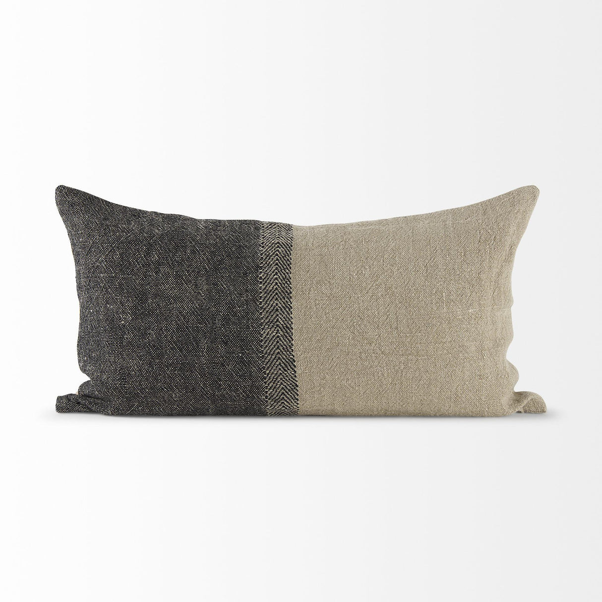 Mercana Isolde 14L x 26W Beige and Black Fabric Color Blocked Decorative Pillow Cover