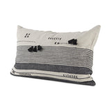 Mercana Thalia 13L x 21W Black and Beige Fabric Striped and Fringed Decorative Pillow Cover