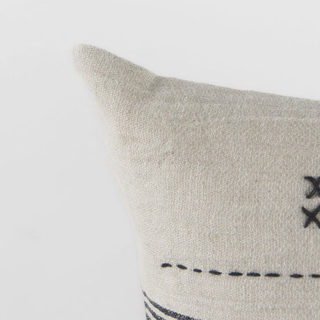 Mercana Thalia 13L x 21W Black and Beige Fabric Striped and Fringed Decorative Pillow Cover