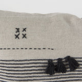 Mercana Thalia 13L x 21W Black and Beige Fabric Striped and Fringed Decorative Pillow Cover